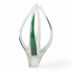 Mid 20th century Paul Kedelv for Flygsfors Coquille glass vase, with  four green and white drawn points rising from a circular base, engraved with signature and date beneath, H43cm