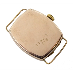 Rolco Rolex 9ct gold gentleman's rectangular wristwatch, Glasgow import marks 1928, Poinçon de Maître hammerhead, number 136, back case stamped 114279 915