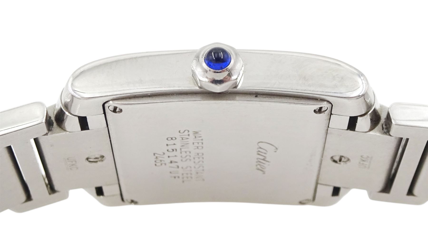 Cartier Tank Francaise mid size stainless steel quartz wristwatch, Ref. 2465, silvered dial with date aperture, on original stainless steel bracelet, with fold-over clasp, boxed with purchase receipt dated 2013