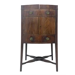 Part canteen of silver plated cutlery, including ivorine handled table and dessert knives, table forks, dessert forks, dessert spoons, teaspoons and soup spoons, all contained within a canteen cabinet converted from a George III mahogany enclosed wash stand