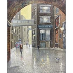 Steven Scholes (Northern British 1952-): 'The Clink' Clink Street Southwark London 1962, oil on canvas signed, titled verso 49cm x 39cm