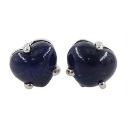 Pair of 18ct white gold heart shaped sapphire stud earrings