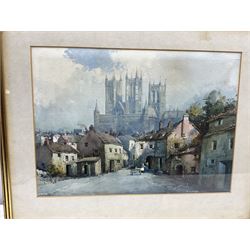 Noel Harry Leaver (British 1889-1951): York Minster from Bootham Bar and Lincoln Cathedral, pair watercolours signed 27cm x 37cm (2)