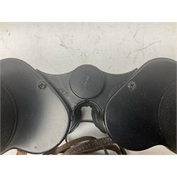 Nine cased pairs of binoculars to include Lieberman & Gortz 12x50, Frank Nipole 8x56, Uniscope, Hoya mark II 8x40, Porst 8x56 etc