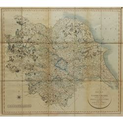 John Cary (British 1754-1835): 'A New Map of Yorkshire Divided into its Ridings and Wapontakes', hand-coloured engraved map formed as 15 sheets mounted onto linen 51cm x 58cm overall