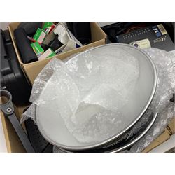 Rocwing photography studio lighting stands and shades, together with digital cameras and other camera equipment, in three boxes  