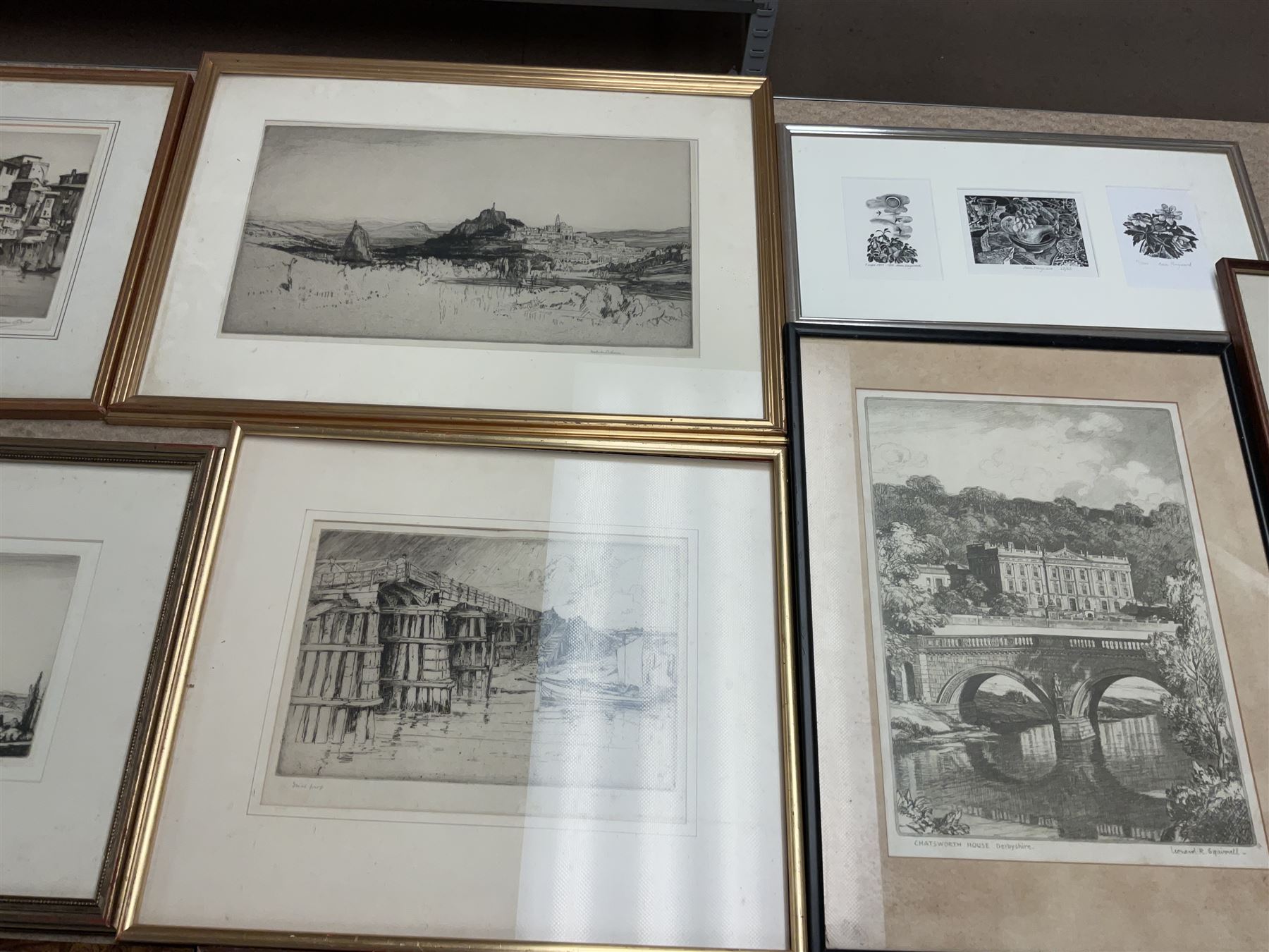 Collection of etchings, artists including Frank Short, Malcolm Osbourne, Anne Hayward (wood engravings), Leonard Russell Squirrell, Grainger Smith, Thomas Riley, Simon Bull, Douglas Ian Smart, Rembrandt (restrike), Kenneth Holmes, William Walcot, Henry Rushbury, etc (16)