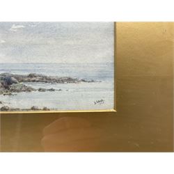 David McKay Law (Scottish exh.1933-1940): 'Heysham Rocks', watercolour signed and dated 1925, titled on later label verso 13cm x 22cm