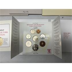 Thirteen The Royal Mint United Kingdom brilliant uncirculated coin collection dated two 1985, two 1986, two 1987, 1988, two 1989, two 1990, two 1991, all in card folders