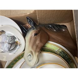 Quantity of ceramics to include Adam’s tea cup and saucer decorated in the ‘Old English Sports’ pattern, Copeland Spode ‘The Huntsman’ series cup and plates, and a quantity of collectors plates of equestrian interest etc in one box