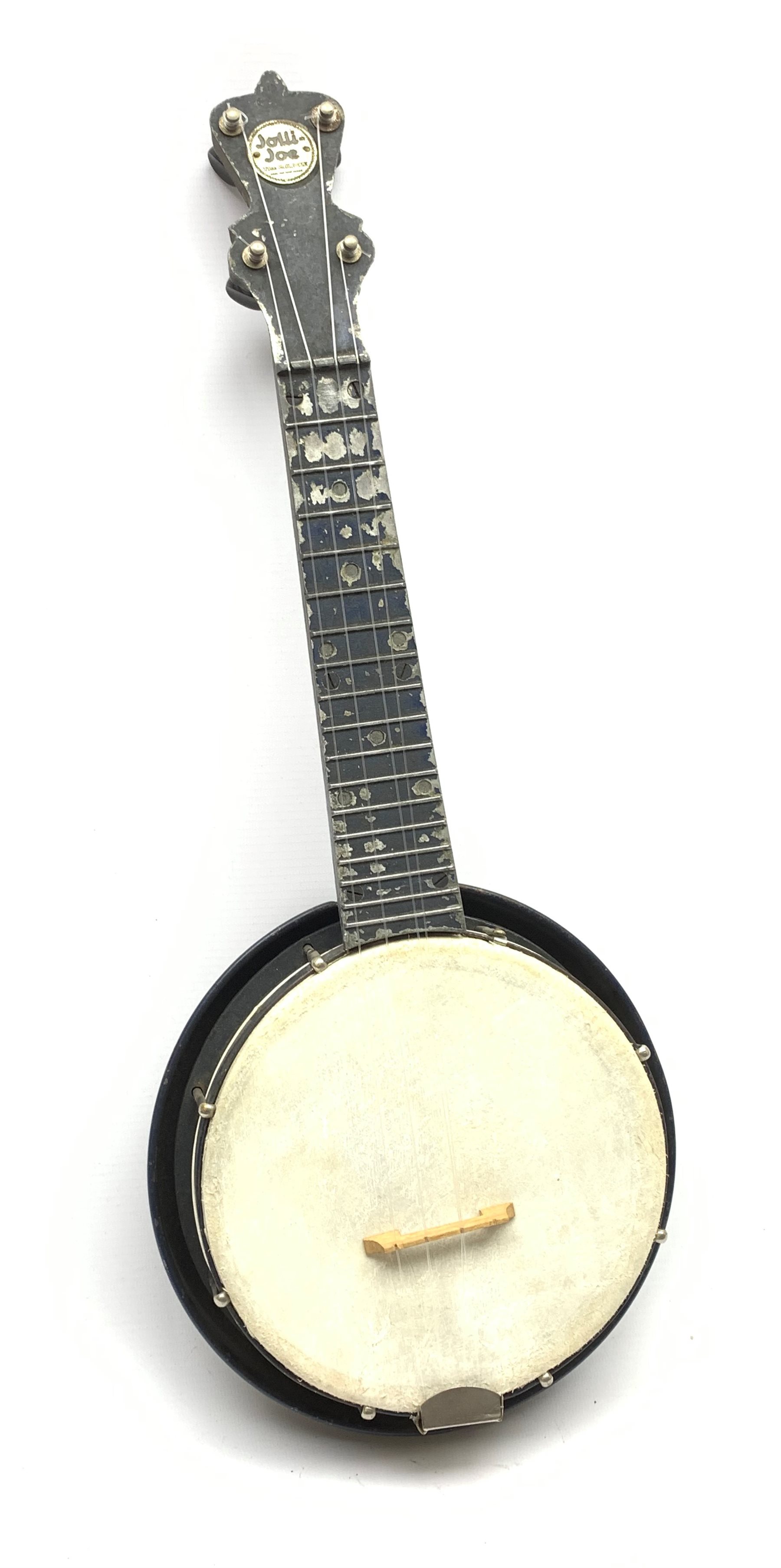 Jolli Joe ukulele by The U.K. Uke Co., made from navy blue painted white metal L55cm