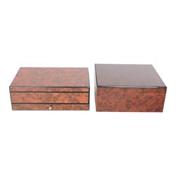 Birdseye maple humidor, together with watch organiser, the hinged lid opening to ten cushi...