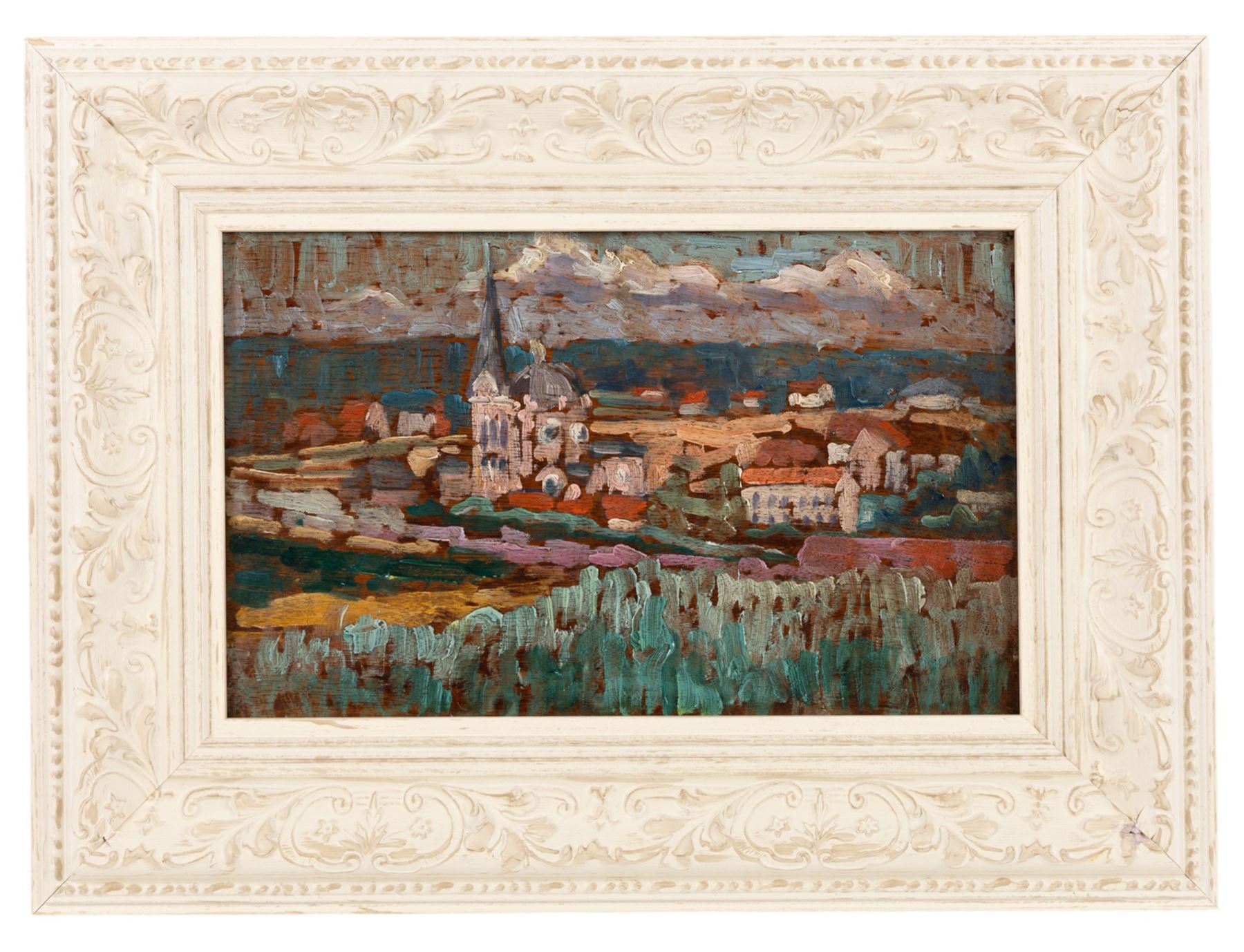 Paul Elie Gernez (French 1888-1948): Church and Village in French Landscape, oil on panel signed faintly lower right 19cm x 31cm
Provenance: private collection purchased Leighton Fine Art, Marlow, Bucks
