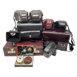 Collection of leather camera cases, to include Nikon ever ready cases and two larger cases, together with Gossen Sixticolor light meter, in box and other camera equipment 