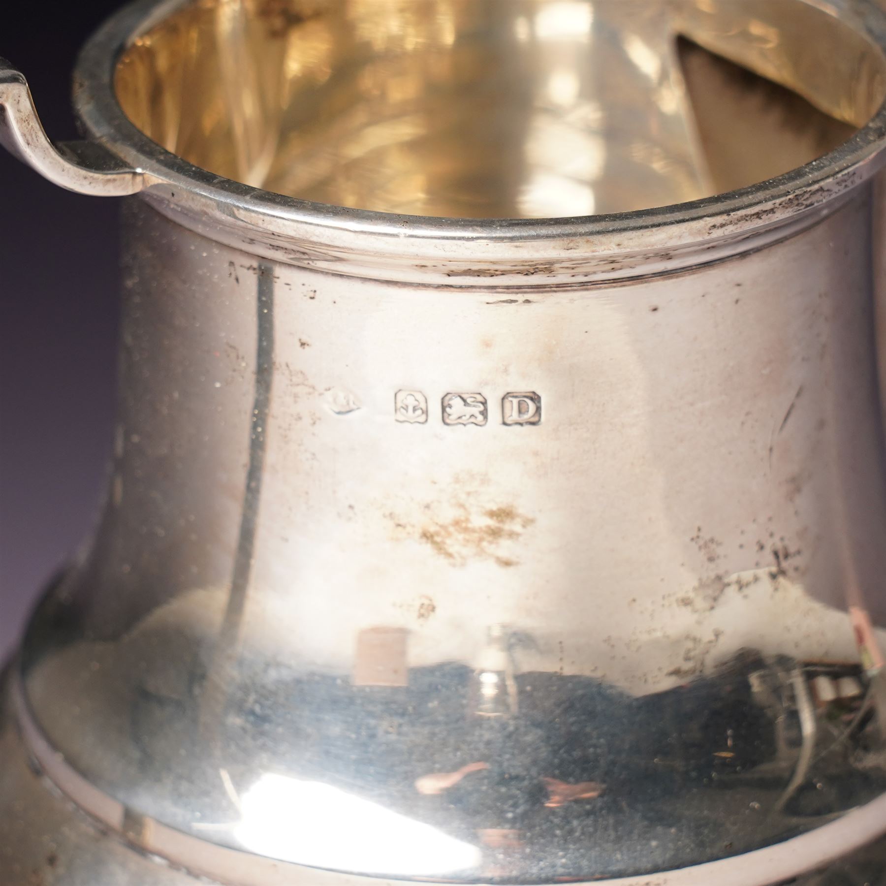 Silver baluster cream jug and matching two handled sugar bowl Birmingham 1928 Maker s mark K & L