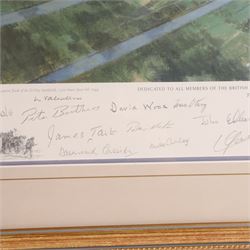 After Michael Turner, (b.1934), D-Day 6th June, 1944, The Official Normandy Veterans Association 60th Anniversary Limited Edition print, signed by the artist and various veterans, including Flying Officer Leslie Valentine, mounted with a miniature medal, framed and glazed 66cm x 80cm