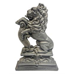 Victorian cast iron doorstop, modelled as a lion rampant, height 37cm