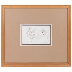 Swiss/French School (19th century): Donkey Heading to Market and Figural Studies, three ink sketches, one indistinctly signed and inscribed, max 17cm x 11cm (3)