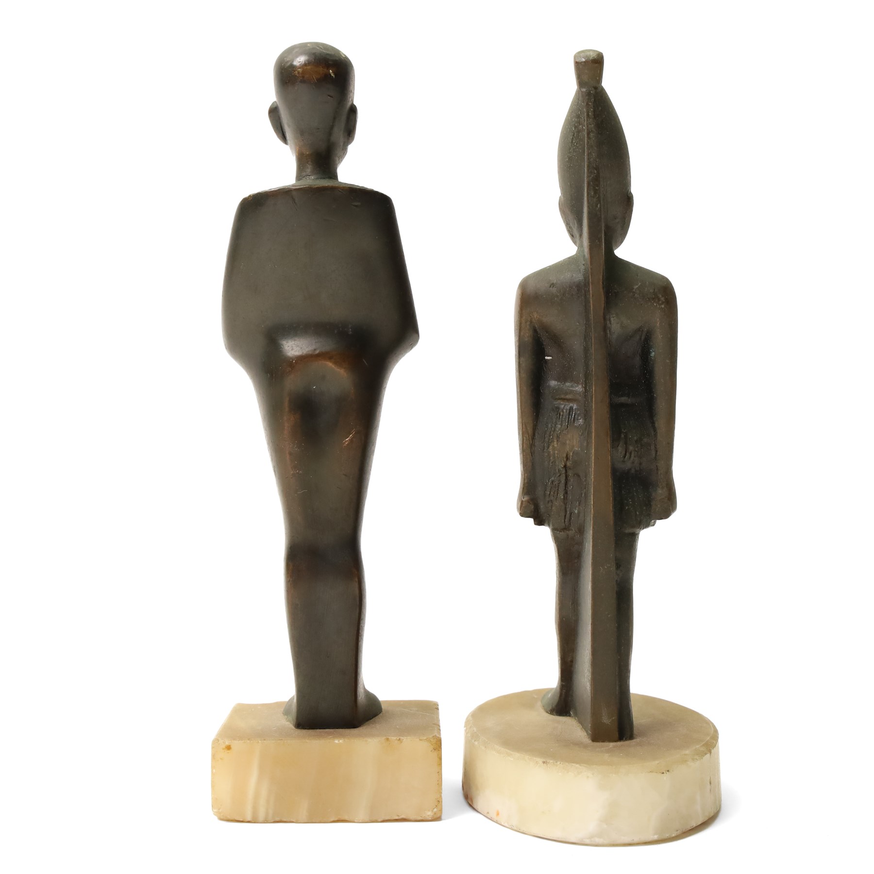 Egyptian bronze figure of Osiris H20cm, another Egyptian figure, small vase and cover and an ancient wine vessel (4)