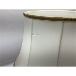 Italian ceramic table lamp decorated with geometric green and black pattern on white ground with gilt metal square plinth base, together with a green and black marbled effect lamp by Holkham pottery, both with shades, tallest H47 incl shade