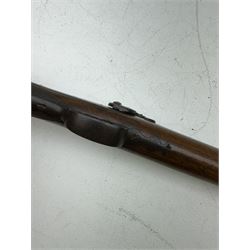 19th century Jones single barrel percussion fire shotgun, muzzle loader, walnut stock with chequered grip and engraved steel fitting marked Jones, the 68cm (27