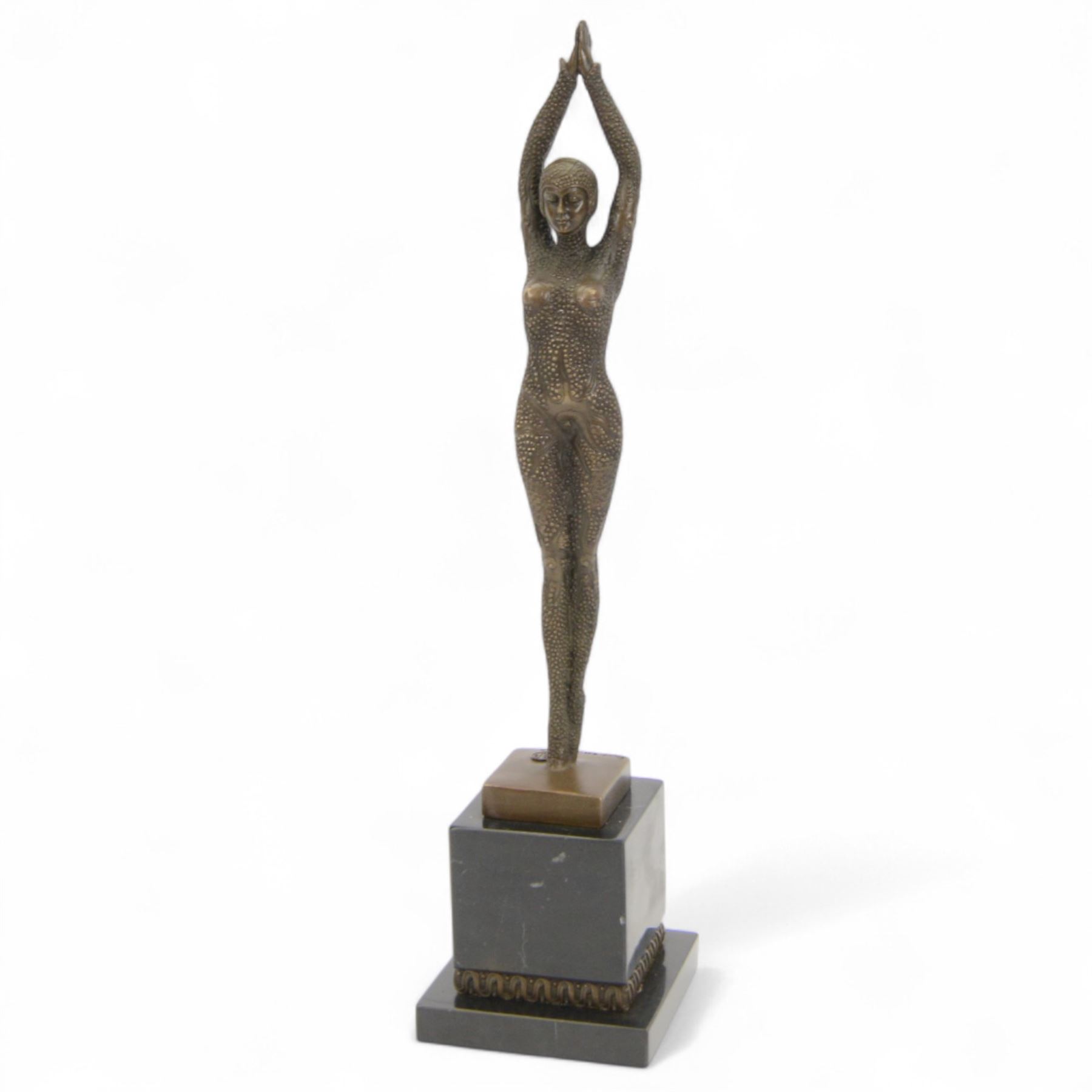 Art Deco style bronze, Starfish dancer, upon a black marble plinth, signed and with foundry mark, H47cm