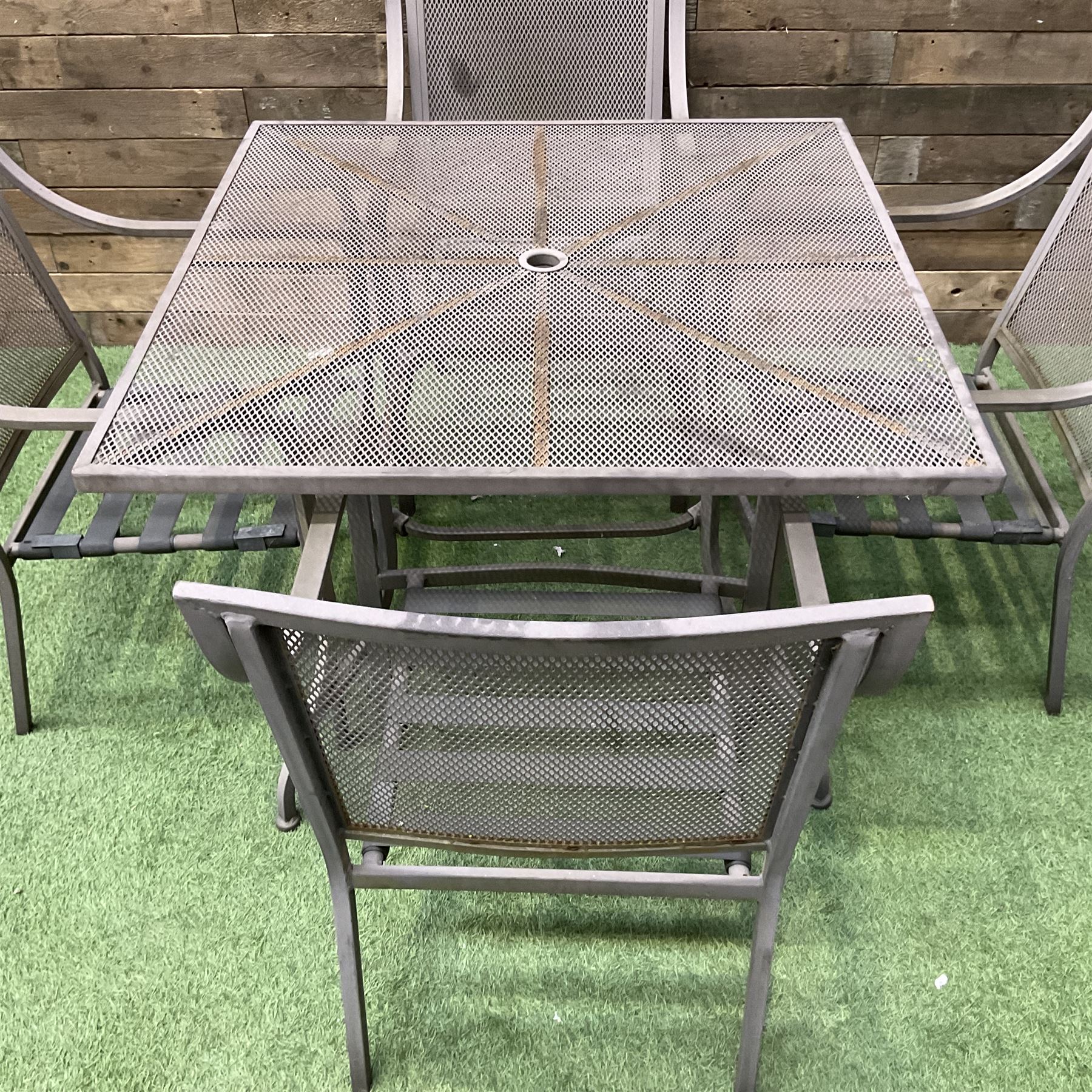 Metal garden table and four chairs - THIS LOT IS TO BE COLLECTED BY APPOINTMENT FROM DUGGLEBY STORAGE, GREAT HILL, EASTFIELD, SCARBOROUGH, YO11 3TX