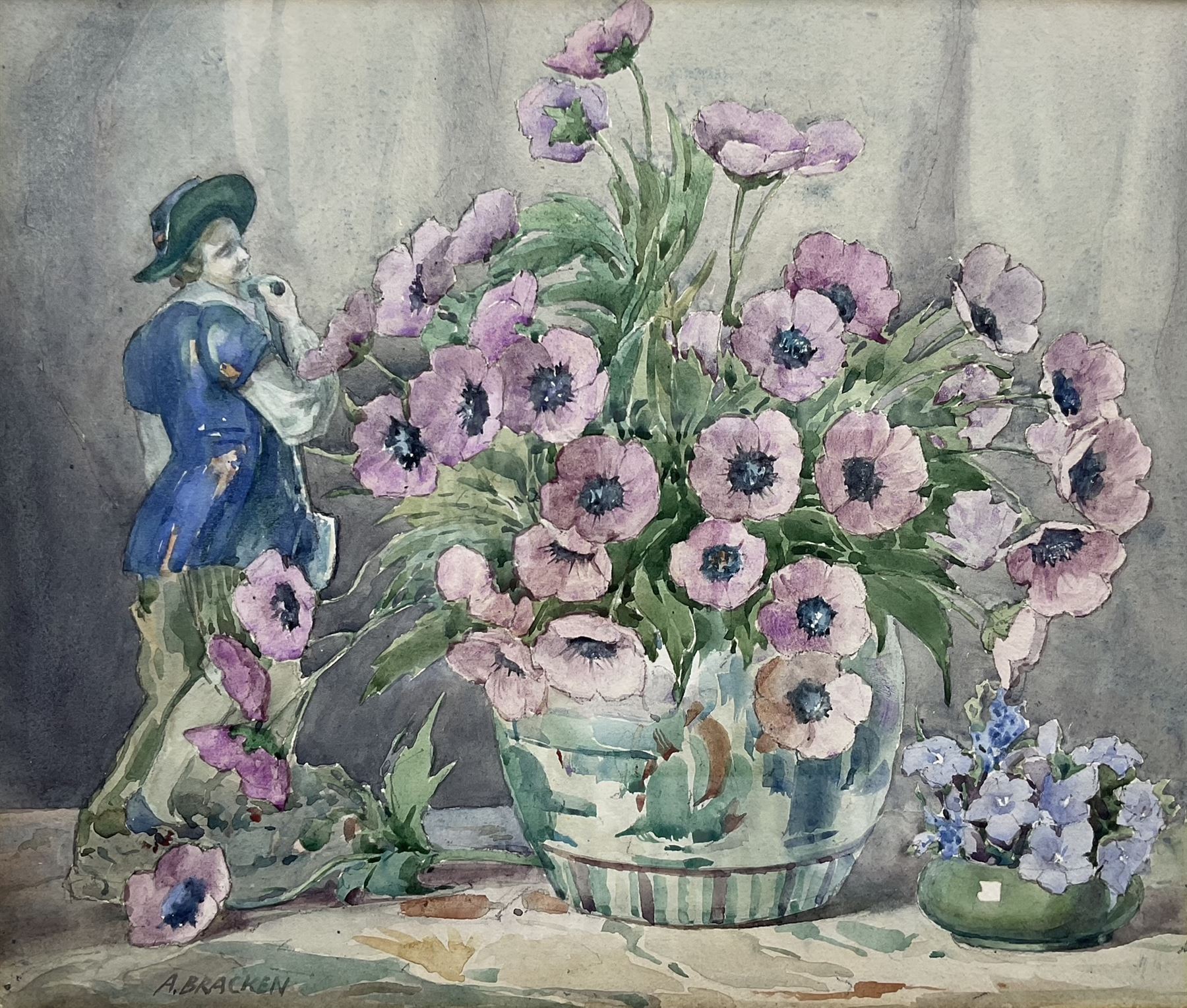 Arthur Bracken (British early 20th century): 'Flowers and the Gardener', watercolour signed, titled on label verso with artist's Kendal address 27cm x 31cm