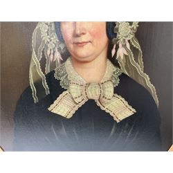 Mrs Richard Hardey (Hannah Maria Hudson) (Hull 1815-1865): George Earle (1782-1863) and Mary Foster - Half Length Portraits, pair oval oils on canvas, the latter signed and dated 1854 verso 74cm x 62cm (2) 

Notes: Hannah Maria Hudson, daughter of Wesleyan Minister Revd. Benjamin Brook Hudson and his wife Hannah, was born in Dumfries in 1815, but soon moved to Barrow upon Humber where her father was a minister. She married Mr Richard Hardey (1816-1889) on 23rd April 1840 and the couple moved to Hull. Hannah worked as a talented, if relatively unknown, portrait painter, working under the name of 'Mrs Richard Hardey'. Sadly, Hannah developed breast cancer and died in January 1865, while Richard went on to work as a successful portrait photographer. 

George Earle Jnr was the son of George Earle Snr (1748-1827), who migrated to Hull c.1777 and established himself as a stonemason, architect and speculative builder, and Mary Hargrave, daughter of stone mason and carver-gilder, Jeremiah Hargrave. George Jnr. married Mary Foster at St Mary's Church, Sculcoates on 19th February 1811, and, alongside his brother Thomas, established a business as Hull merchants who were, for a time, the town's leading importers of slate, stone, and Italian marble. In the 1851 census, he is listed as a 'Merchant, Ship Owner & Cement Manufacturer'. George Jnr's nephews Charles Foster Earle (1819-1870) and William Joel Earle (1824-1871) would go on to found C and W Earle (Earle's Shipbuilding) in 1845, having bought the Junction Foundry from James Livingston who built the first iron steam packet in 1831.