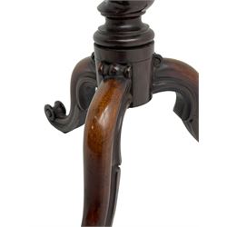 19th century rosewood side table, shaped rectangular top with raised lip, on tapered spiral turned column, three splayed supports with scroll carved terminals