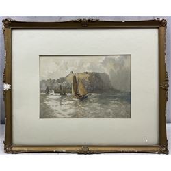 Harry Wanless (British c1872-1934): Fishing Smacks Leaving Scarborough Harbour, watercolour signed  22cm x 31cm 