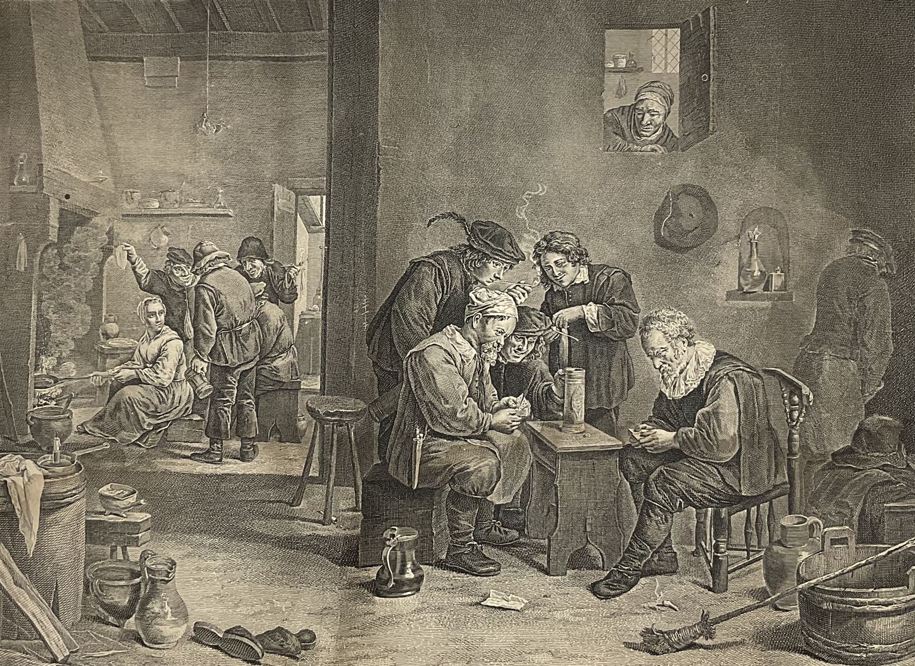 Lépicié after David Teniers the Younger (Flemish 1610-1690): 'Les Francs Maçons Flamands en Loge' engraving pub 1747, 43cm x 53cm; 'Hampshire' and 'Sussex', two William Hole (British -1624) reproduction maps 52cm x 41cm (unframed) (3)