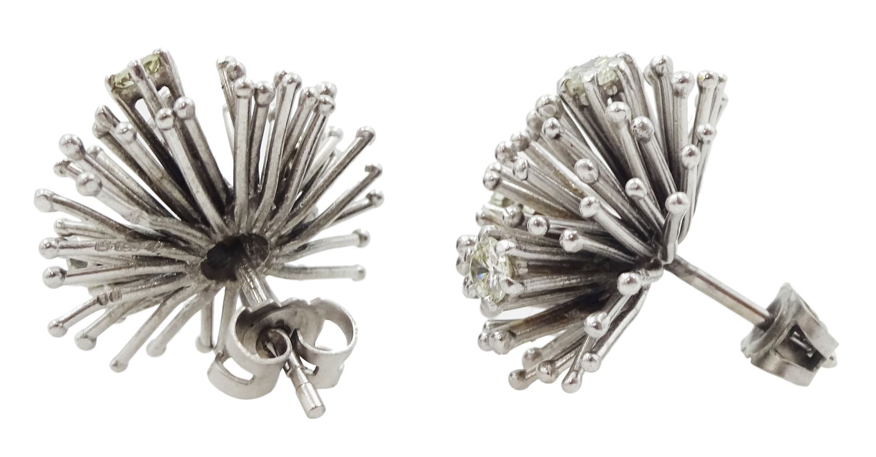 Pair of 18ct white gold round brilliant cut diamond starburst spike earrings