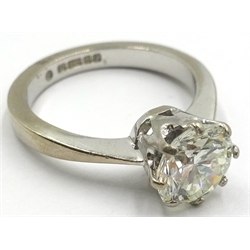  18ct white gold single stone brilliant cut diamond ring hallmarked London 1991 approx 1.36 carat  