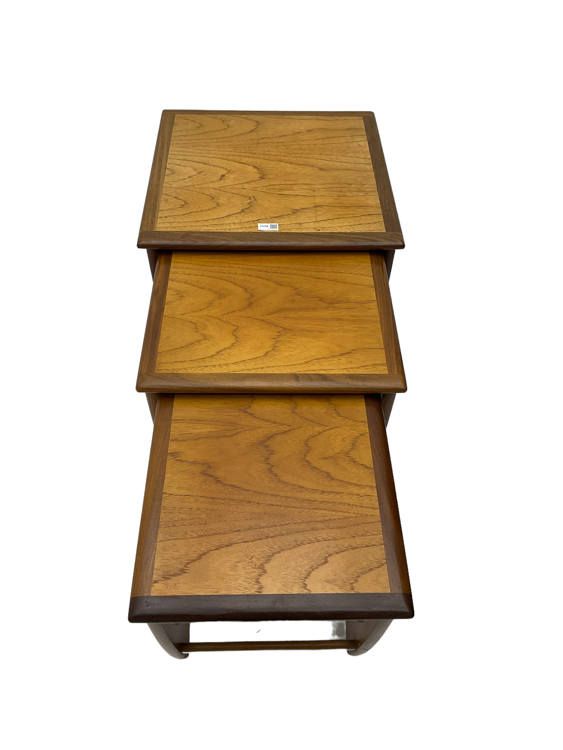 GPlan 'Astro' mid20th century teak nest of three tables, square top over curved ushape