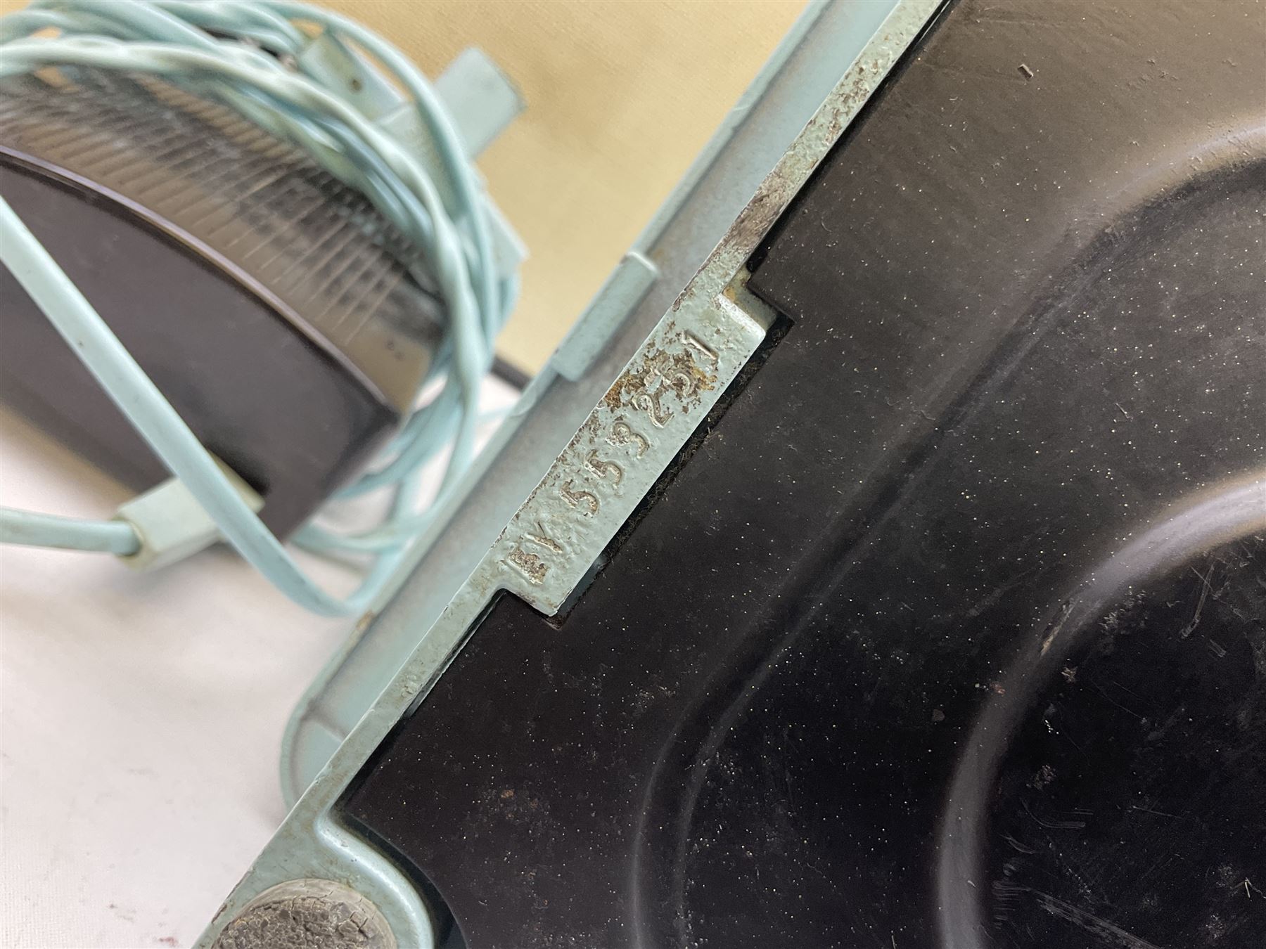 1960s model 347 Singer sewing machine, in baby blue colourway with pedal and original case
