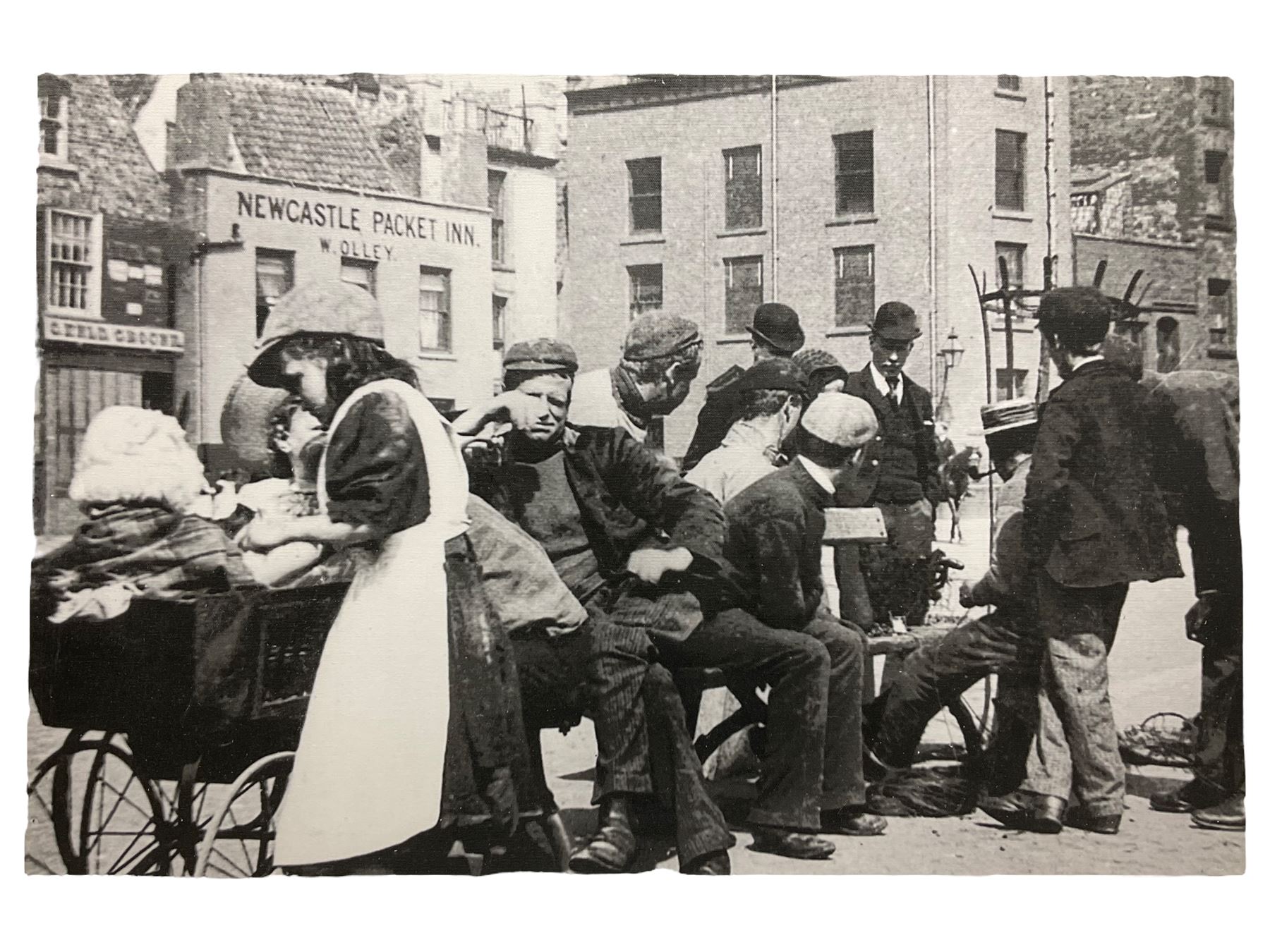 Set five black and white Victorian and later photograph prints of Scarborough on canvas together with a colour photo print of an aerial view of Scarborough max 66cm x 96cm (6)