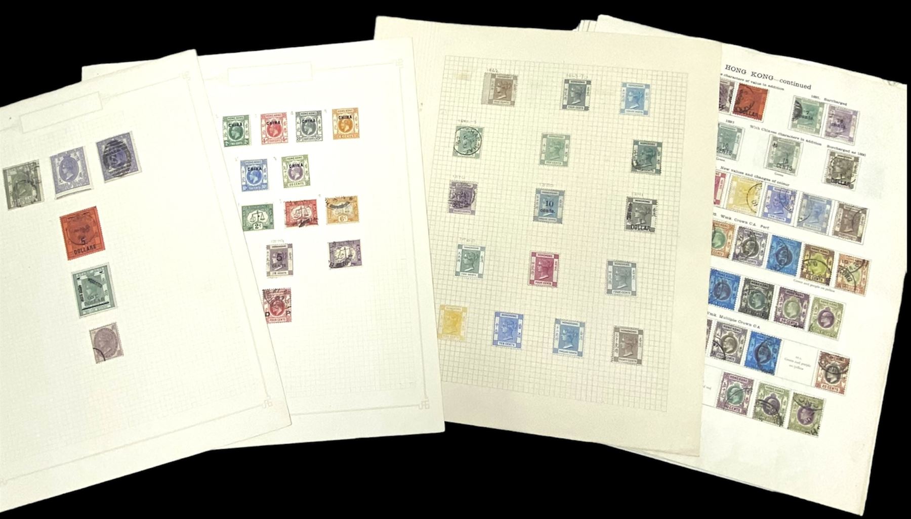 Hong Kong Queen Victoria and later stamps, including 1874-1902 postal fiscal stamps, various King Edward VII issues including one dollars, China overprints etc, housed on pages