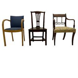 Six Georgian chairs, firescreen, vintage trunk and a desk chair