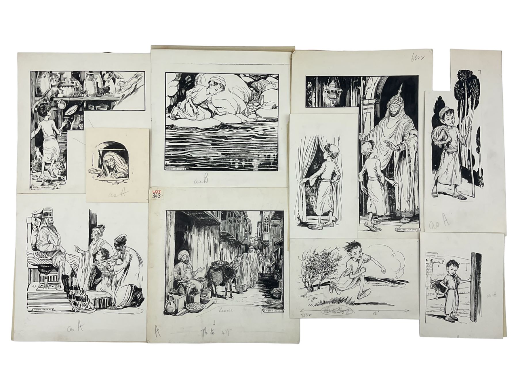 Helen Jacobs BWS (British 1888-1970): 'Pook', collection of ten pen and ink illustrations, illustrated in Stella Mead's book of the same title pub. 1942, max 17cm x 19cm, together with a first edition copy of the book (11) (unframed)