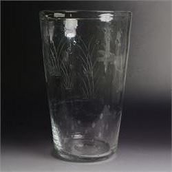 David Hammond for Thomas Webb, glass fish vase, with  air bubble inclusions, etched and engraved with a fish, marked beneath, H30cm