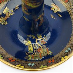 Large Carlton ware ginger jar and cover decorated in the New Mikado pattern on a blue ground H33cm, matching candlestick and a Masons Ironstone pink Vista pattern ginger jar and cover H23cm