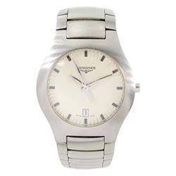 Longines Oposition gentleman's stainless steel quartz wristwatch, Ref. L3 617 4, on integral stainless steel bracelet