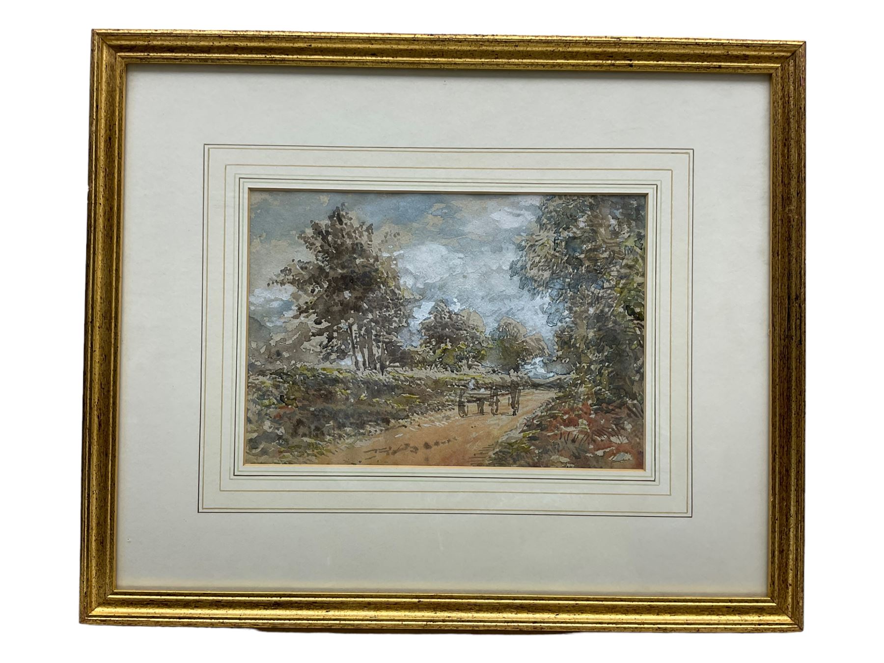 Charles Pigott (British 1860-1940): Driving Sheep in the 'Derbyshire Hills', watercolour signed, titled verso 25cm x 35cm; M Reid (British early 20th century): Ploughing, watercolour signed and dated 1920, 25cm x 36cm; together with a further unsigned landscape watercolour 16cm x 24cm (3)