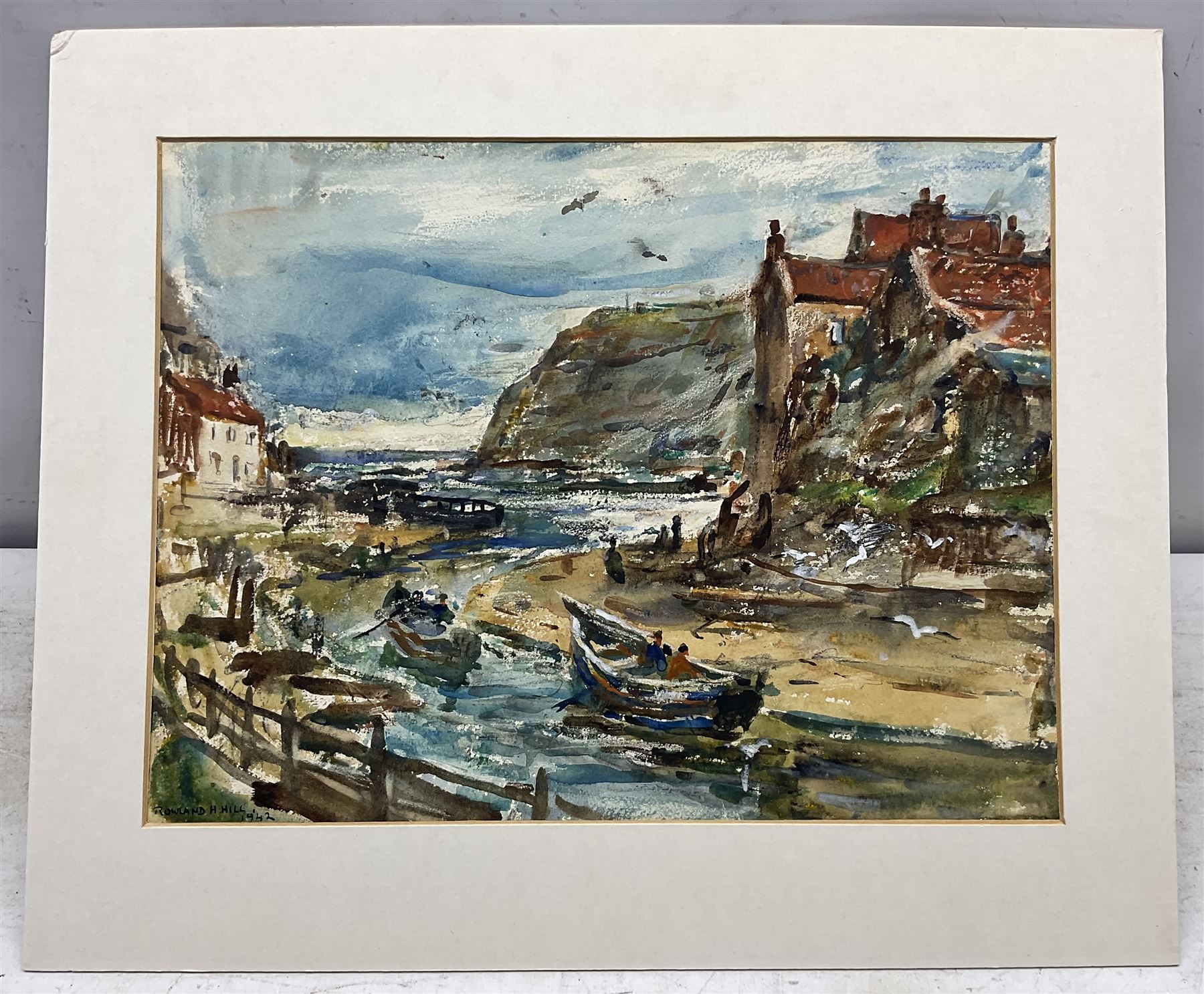 Rowland Henry Hill (Staithes Group 1873-1952): Looking Down Staithes Beck, watercolour signed and dated 1942, 26cm x 34cm (mounted)