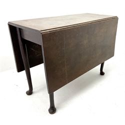 19th century mahogany drop leaf table, turned tapering supports on pad feet