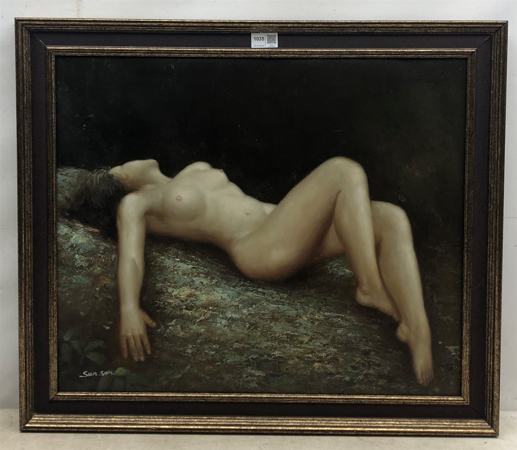 Sun San (Contemporary): Reclining Nude, oil on canvas signed 49cm x 59cm