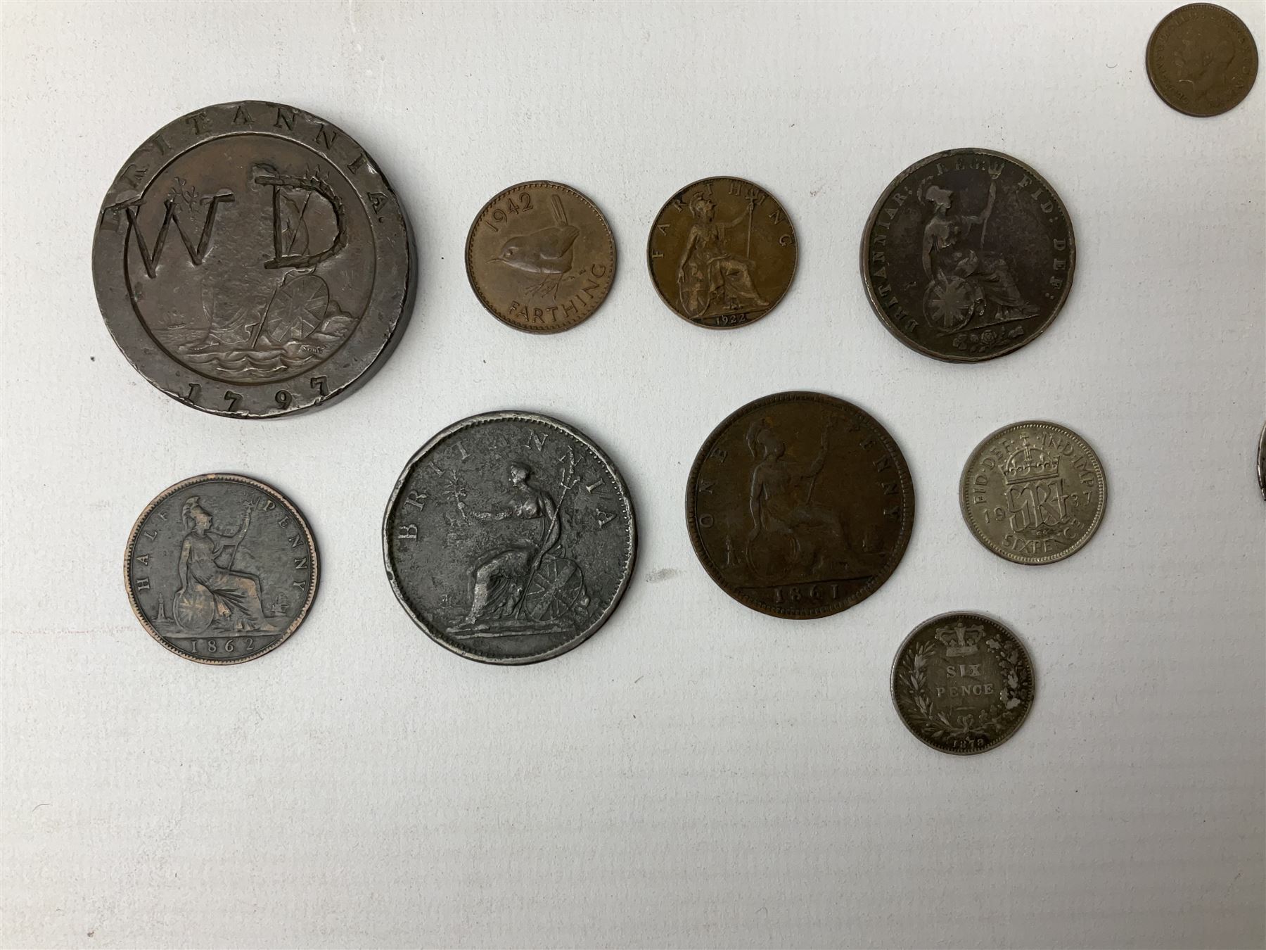 Queen Victoria 1861 penny, 1876 sixpence coin, five early silver coins including Elizabeth I etc