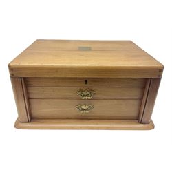 Empty wooden canteen case, with two draws and a hinged lid, H25cm, D35cm