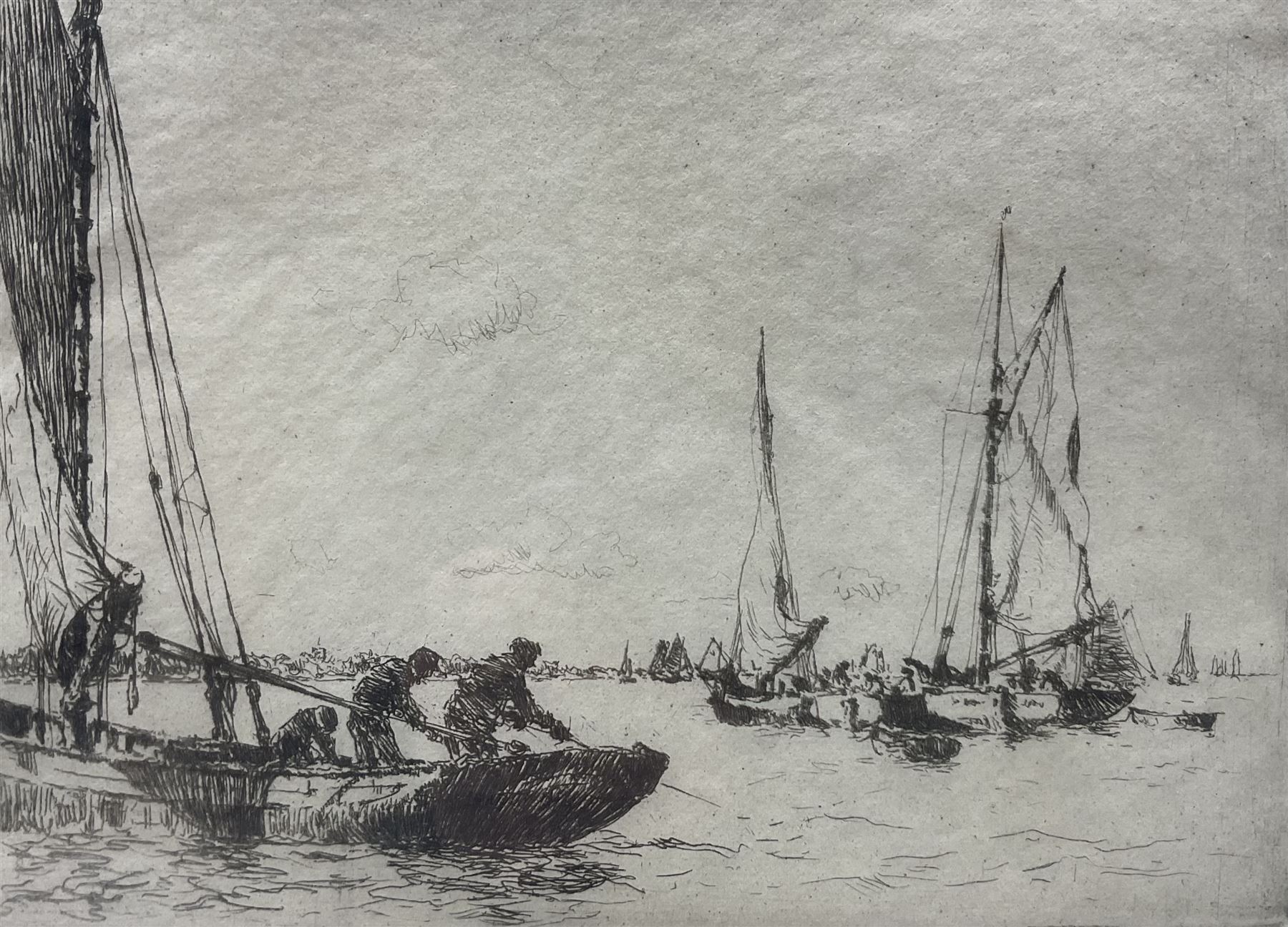 Arthur John Trevor Briscoe (British 1873-1943): Oyster Dredging, limited edition etching signed and numbered 56, 12.5cm x 17cm 